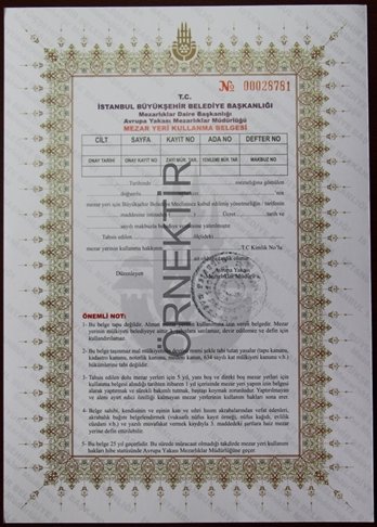 mezar yeri kullanma belgesi